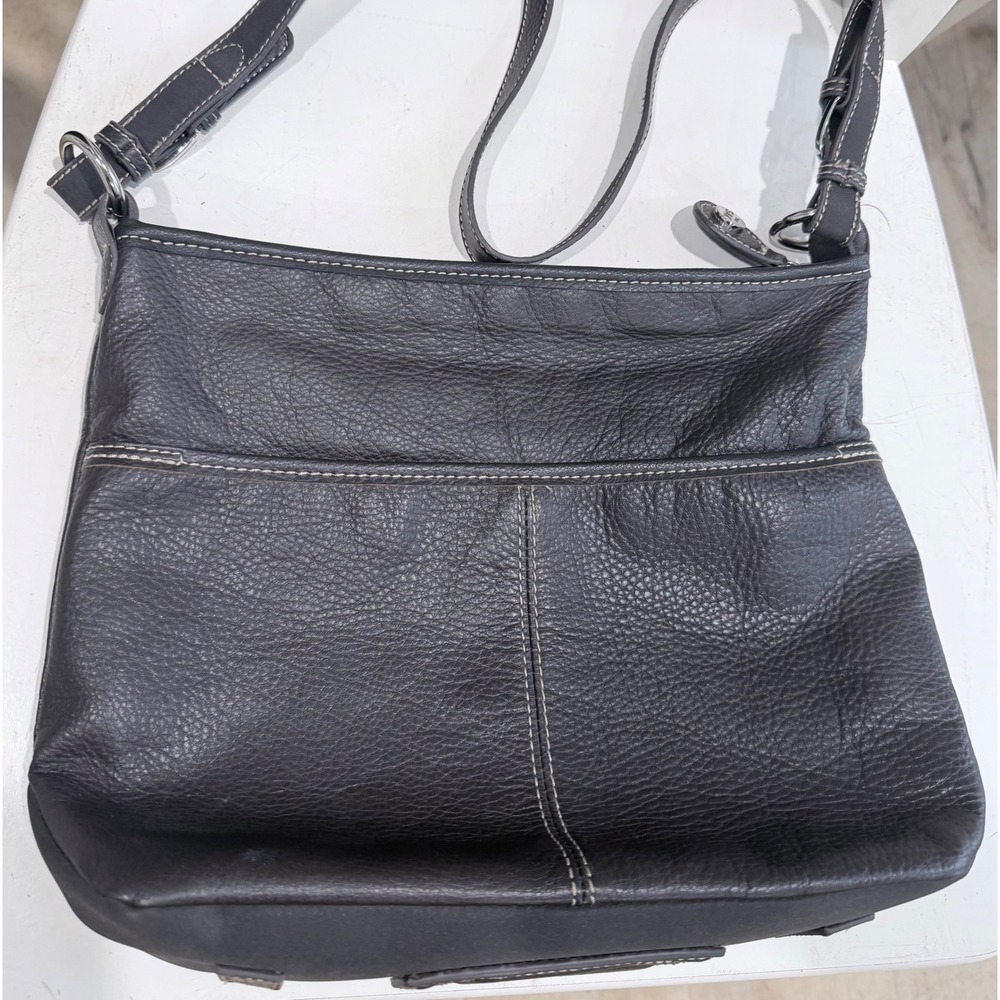 The Sak Dark Brown Pebbled Leather Crossbody Bag Contrast Stitching Adjustable